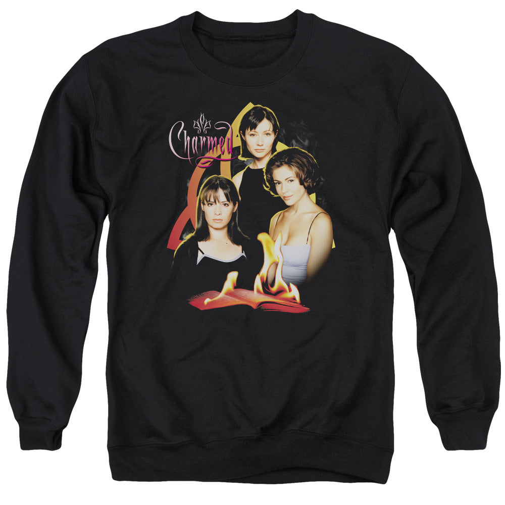 AN OFFCIALLY LICENSED CHARMED ORIGINAL THREE ADULT UNISEX CREWNECK SWEATSHIRT BLACK
