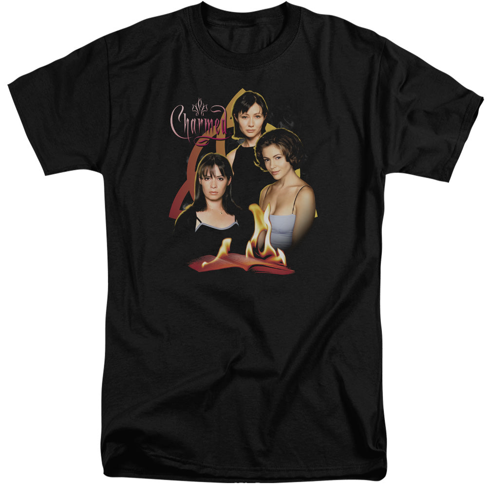 AN OFFCIALLY LICENSED CHARMED ORIGINAL THREE MEN'S TALL FIT T-SHIRT BLACK