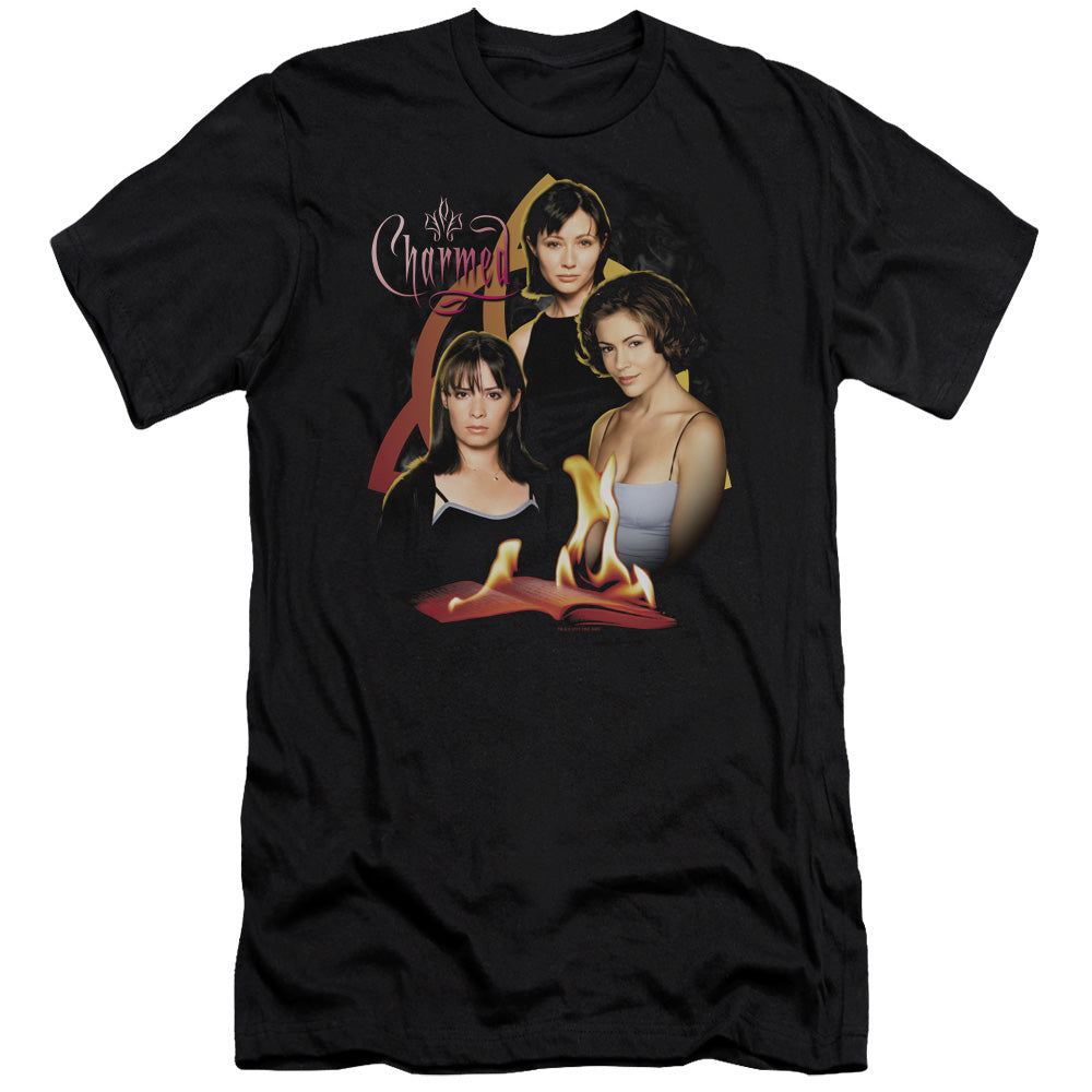 AN OFFCIALLY LICENSED CHARMED ORIGINAL THREE MEN'S PREMIUM SLIM FIT T-SHIRT BLACK