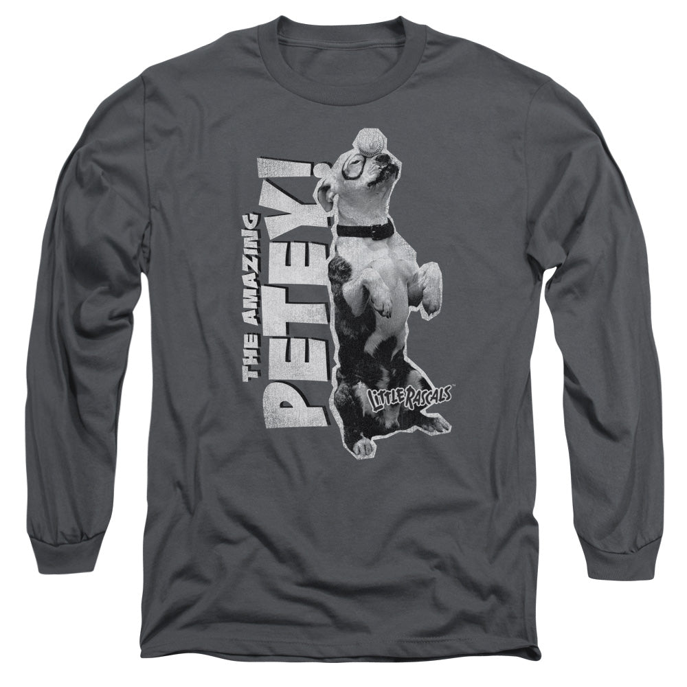 AN OFFCIALLY LICENSED LITTLE RASCALS AMAZING PETEY MEN'S LONG SLEEVE T-SHIRT CHARCOAL