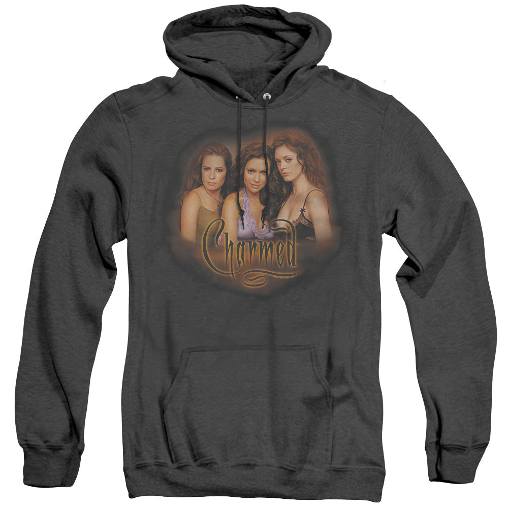 AN OFFCIALLY LICENSED CHARMED SMOKIN ADULT UNISEX HEATHER PULLOVER HOODIE BLACK