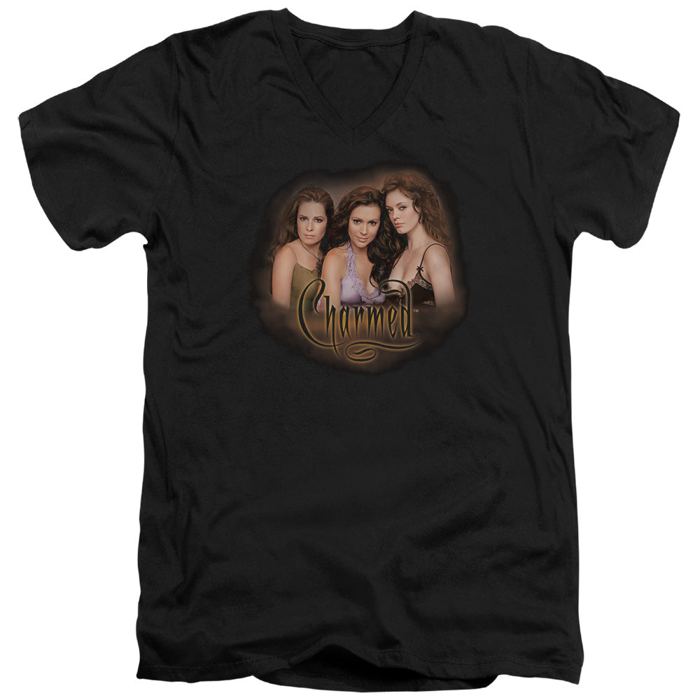 AN OFFCIALLY LICENSED CHARMED SMOKIN MEN'S V-NECK T-SHIRT BLACK