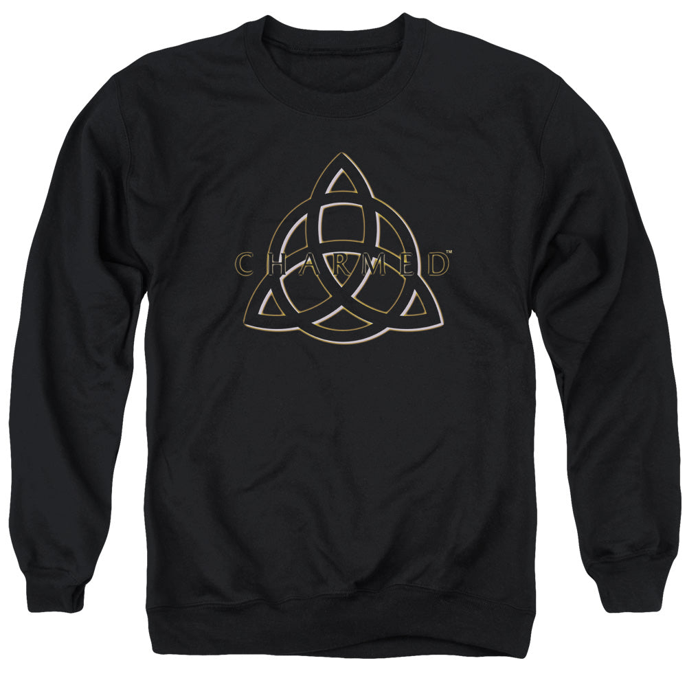 AN OFFCIALLY LICENSED CHARMED TRIPLE LINKED LOGO ADULT UNISEX CREWNECK SWEATSHIRT BLACK