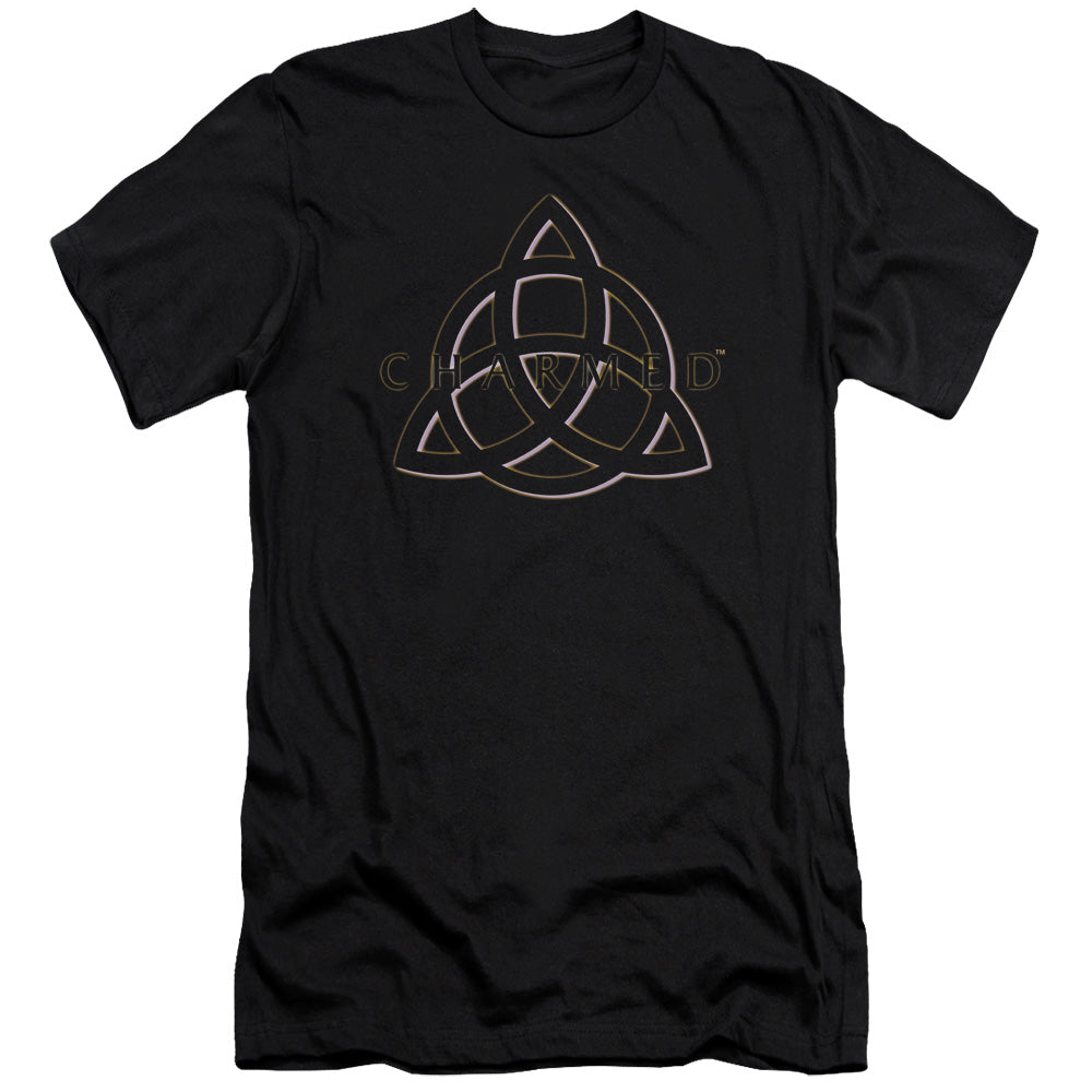 AN OFFCIALLY LICENSED CHARMED TRIPLE LINKED LOGO MEN'S PREMIUM SLIM FIT T-SHIRT BLACK