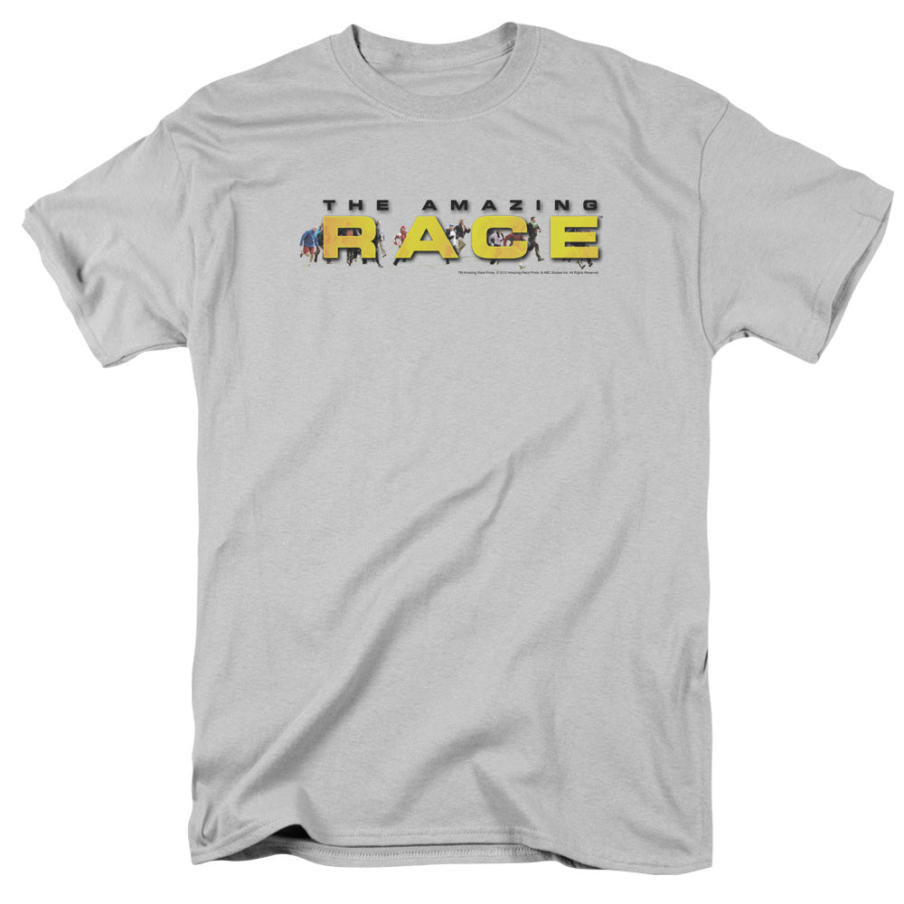 AN OFFCIALLY LICENSED AMAZING RACE RUNNING LOGO MEN'S REGULAR FIT T-SHIRT SILVER