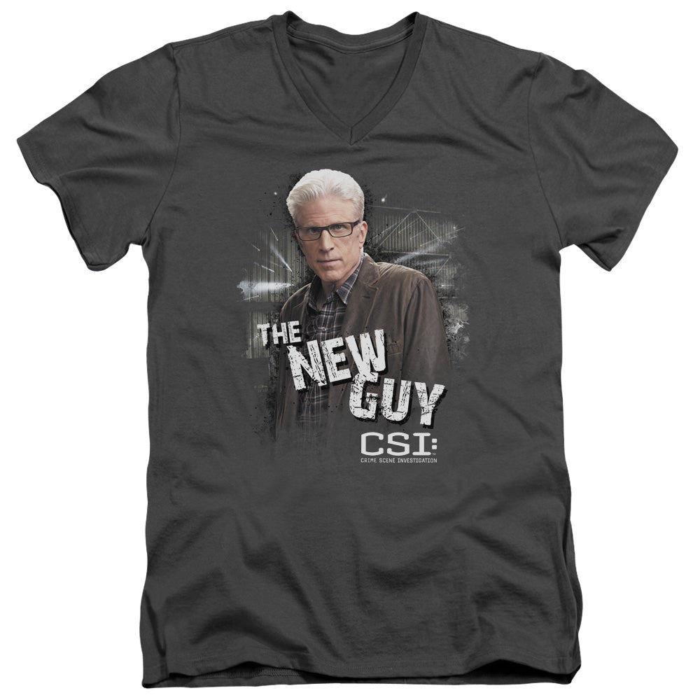 AN OFFCIALLY LICENSED CSI THE NEW GUY MEN'S V-NECK T-SHIRT CHARCOAL