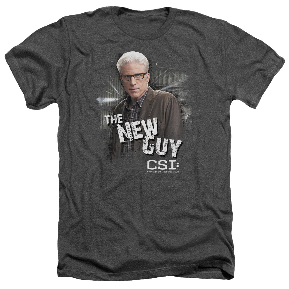 AN OFFCIALLY LICENSED CSI THE NEW GUY MEN'S HEATHER T-SHIRT CHARCOAL