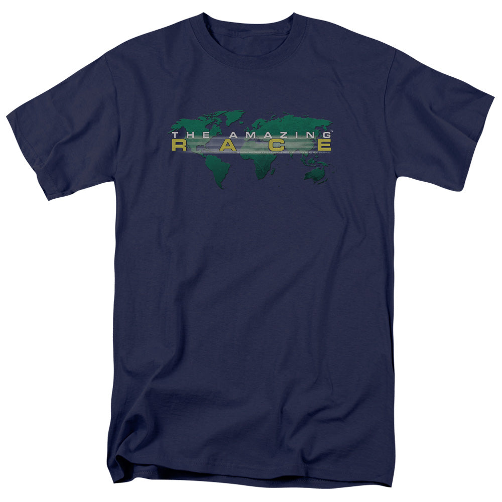 AN OFFCIALLY LICENSED AMAZING RACE AROUND THE WORLD MEN'S REGULAR FIT T-SHIRT NAVY