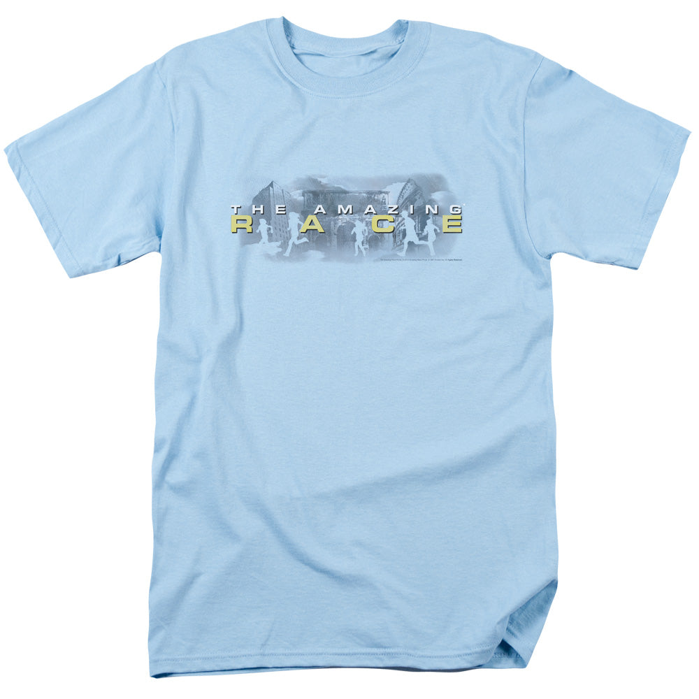 AN OFFCIALLY LICENSED AMAZING RACE IN THE CLOUDS MEN'S REGULAR FIT T-SHIRT LIGHT BLUE