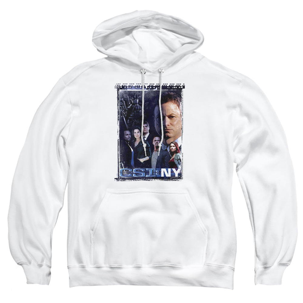 AN OFFCIALLY LICENSED CSI NY WATCHFUL EYE ADULT UNISEX PULLOVER HOODIE WHITE