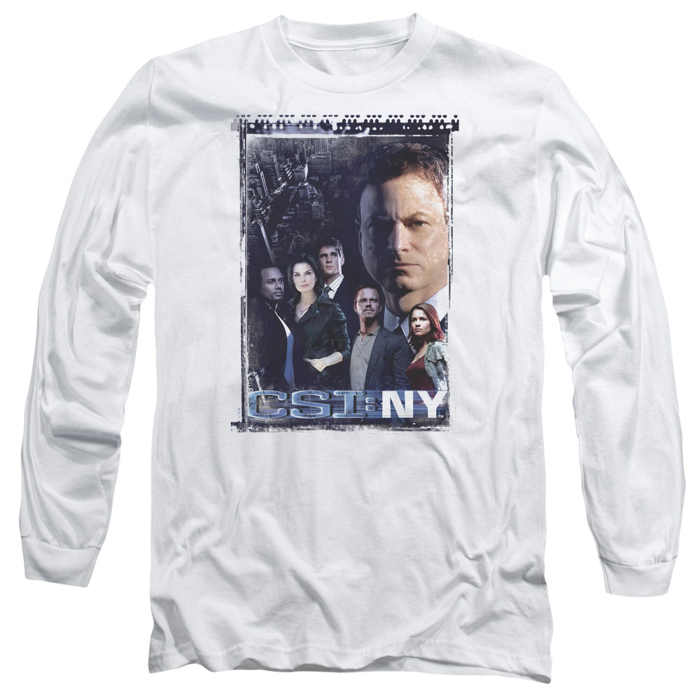AN OFFCIALLY LICENSED CSI NY WATCHFUL EYE MEN'S LONG SLEEVE T-SHIRT WHITE