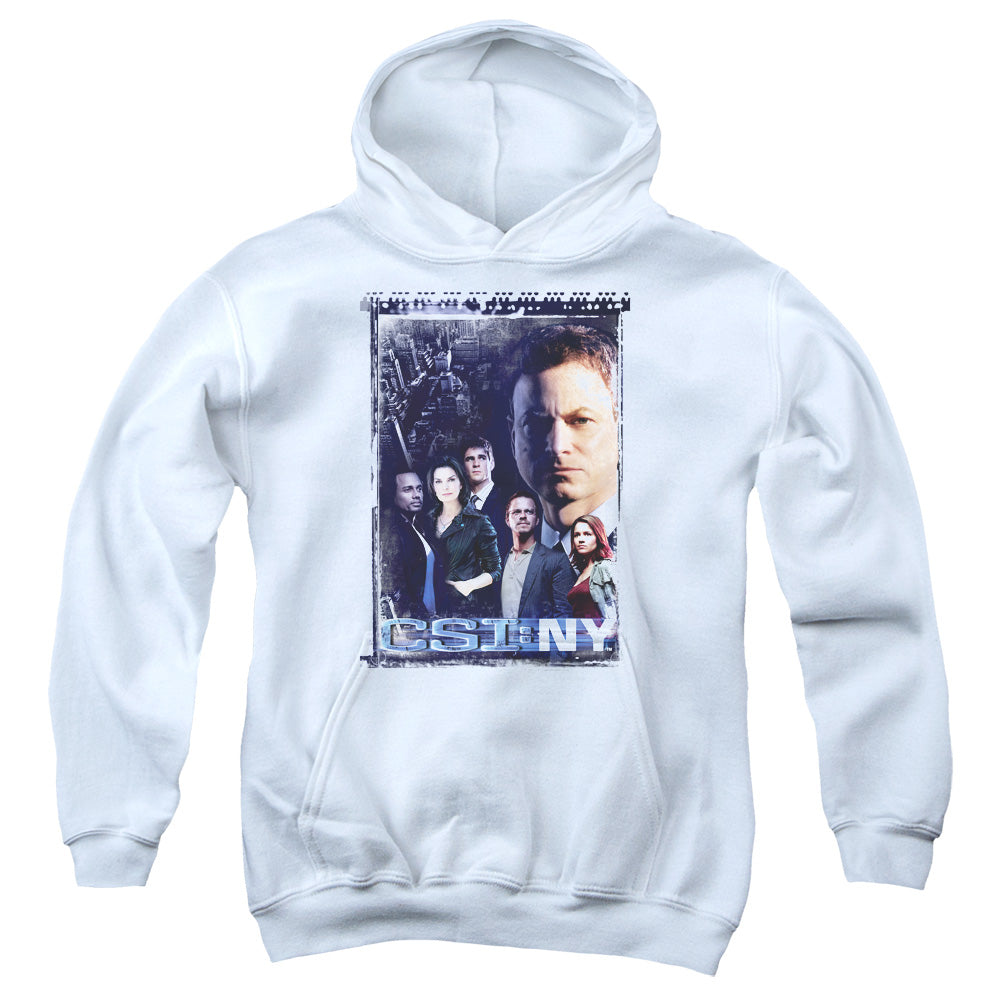 AN OFFCIALLY LICENSED CSI NY WATCHFUL EYE YOUTH HOODIE WHITE