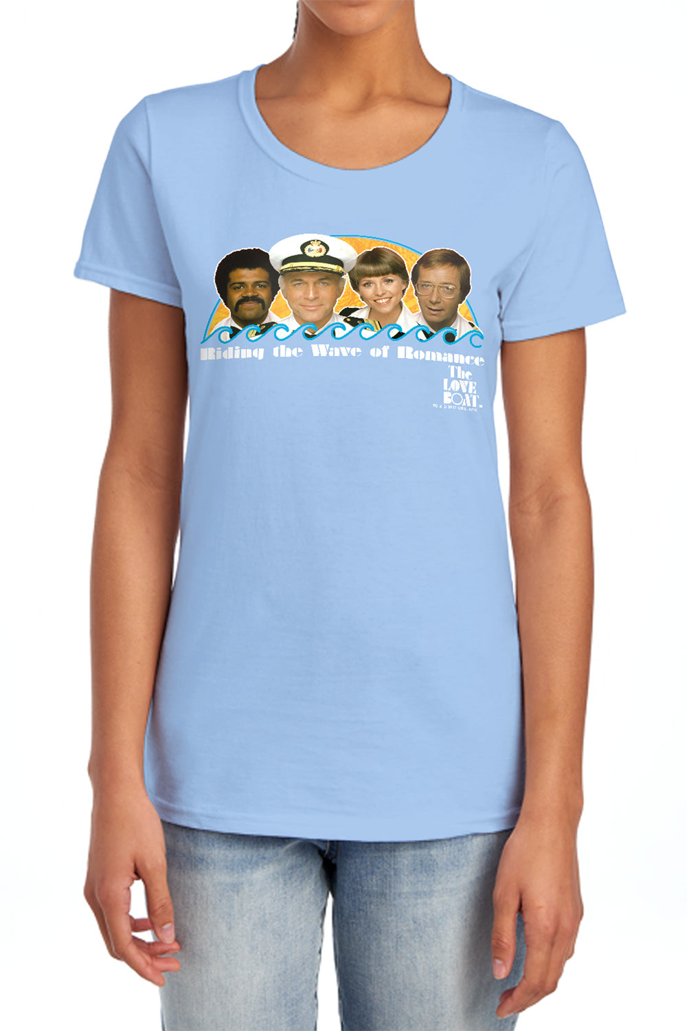 AN OFFCIALLY LICENSED LOVE BOAT WAVE OF ROMANCE WOMEN'S REGULAR FIT T-SHIRT LIGHT BLUE