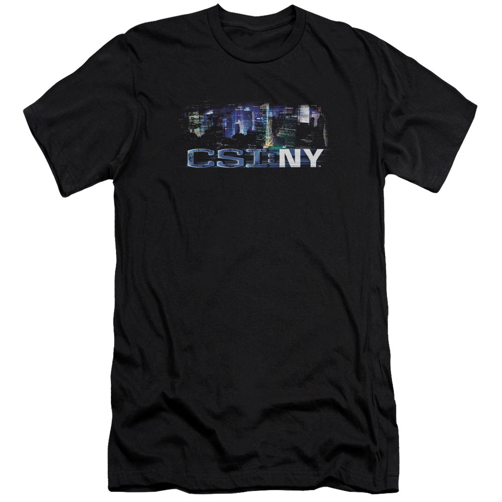 AN OFFCIALLY LICENSED CSI NY NEVER RESTS MEN'S PREMIUM SLIM FIT T-SHIRT BLACK