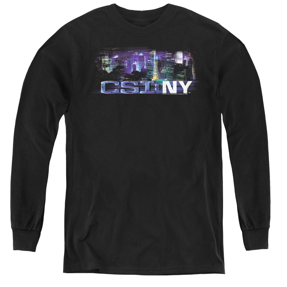 AN OFFCIALLY LICENSED CSI NY NEVER RESTS YOUTH LONG SLEEVE T-SHIRT BLACK