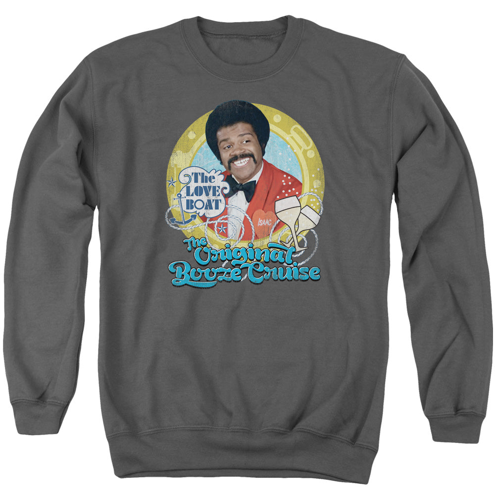 AN OFFCIALLY LICENSED LOVE BOAT ORIGINAL BOOZE CRUISE ADULT UNISEX CREWNECK SWEATSHIRT CHARCOAL