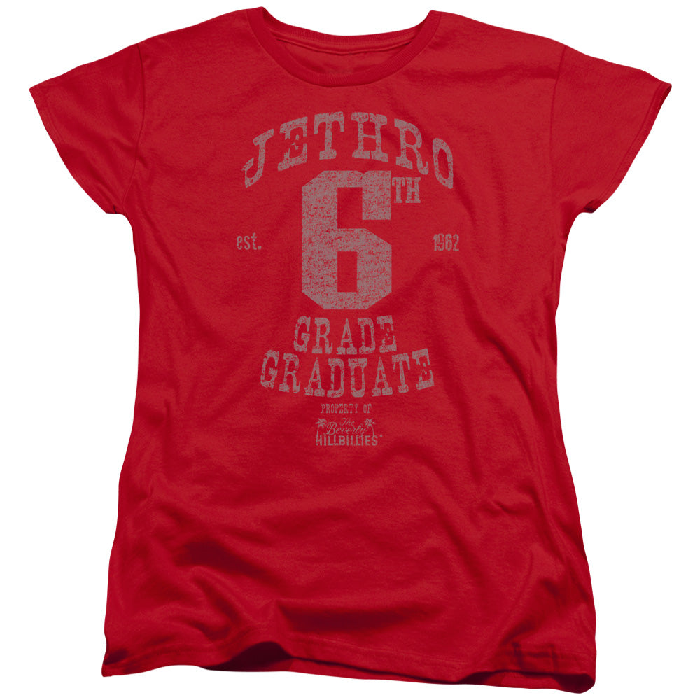 AN OFFCIALLY LICENSED BEVERLY HILLBILLIES MR 6TH GRADE GRAD WOMEN'S REGULAR FIT T-SHIRT RED
