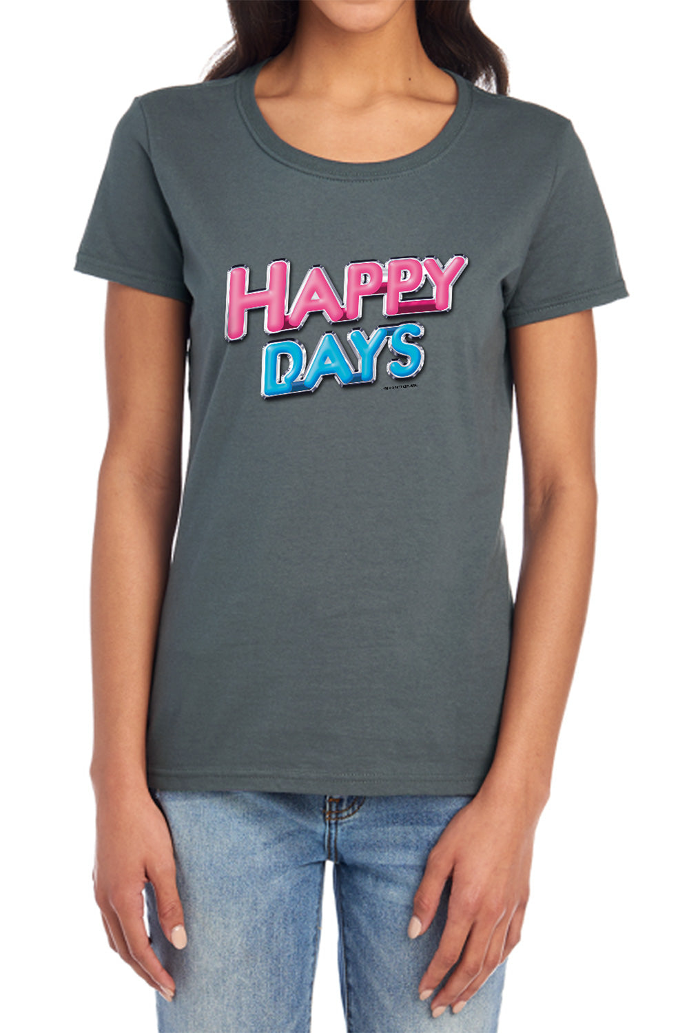 AN OFFCIALLY LICENSED HAPPY DAYS HAPPY DAYS LOGO WOMEN'S REGULAR FIT T-SHIRT CHARCOAL