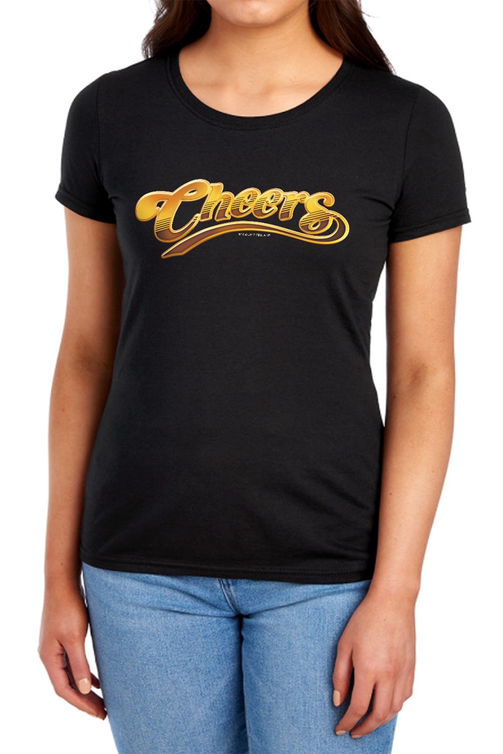 AN OFFCIALLY LICENSED CHEERS CHEERS LOGO WOMEN'S REGULAR FIT T-SHIRT BLACK