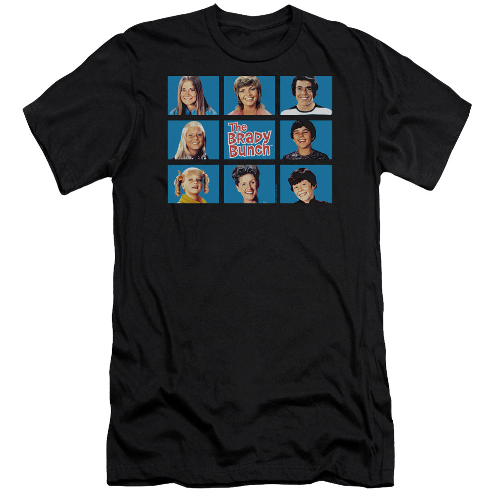 AN OFFCIALLY LICENSED BRADY BUNCH FRAMED MEN'S PREMIUM SLIM FIT T-SHIRT BLACK