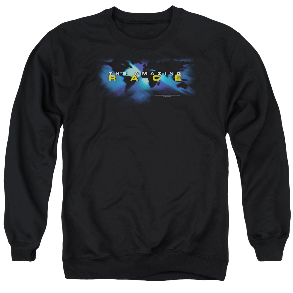 AN OFFCIALLY LICENSED AMAZING RACE FADED GLOBE ADULT UNISEX CREWNECK SWEATSHIRT BLACK
