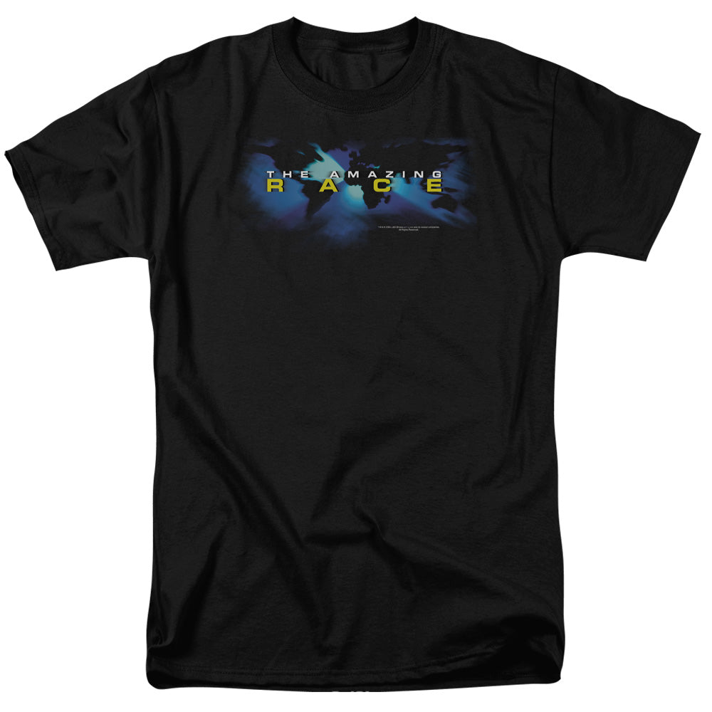 AN OFFCIALLY LICENSED AMAZING RACE FADED GLOBE MEN'S REGULAR FIT T-SHIRT BLACK