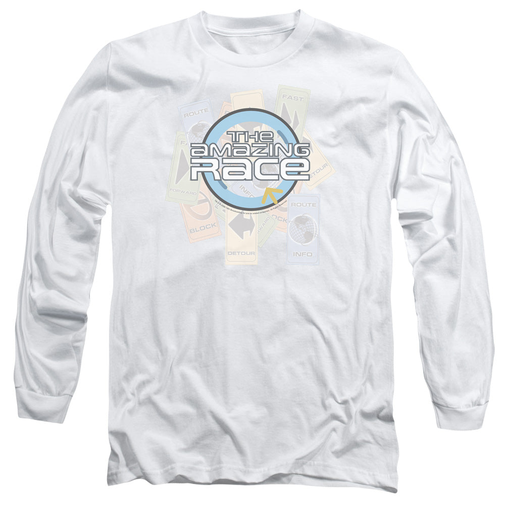 AN OFFCIALLY LICENSED AMAZING RACE THE RACE MEN'S LONG SLEEVE T-SHIRT WHITE