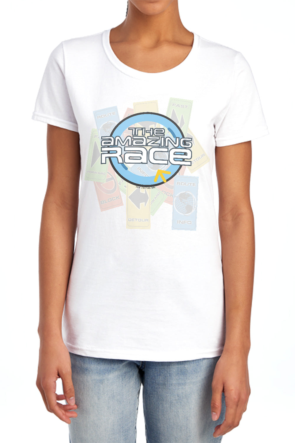 AN OFFCIALLY LICENSED AMAZING RACE THE RACE WOMEN'S REGULAR FIT T-SHIRT WHITE