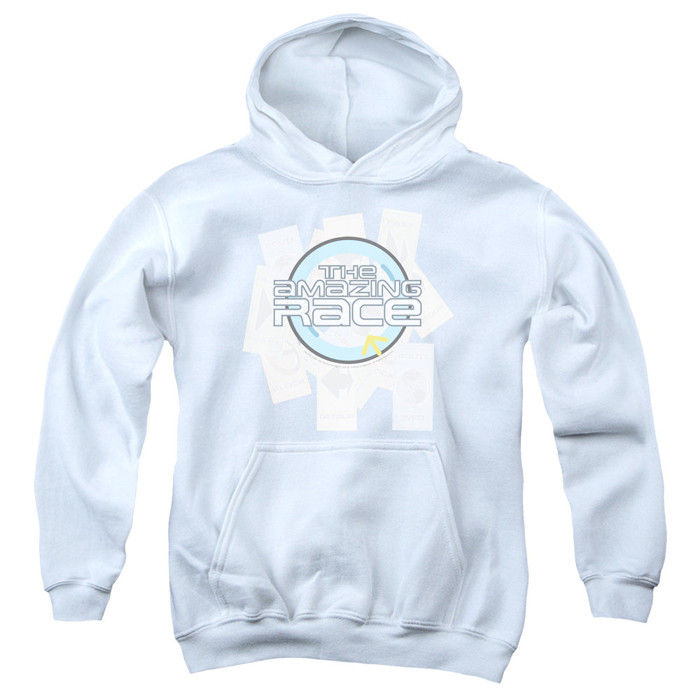 AN OFFCIALLY LICENSED AMAZING RACE THE RACE YOUTH HOODIE WHITE