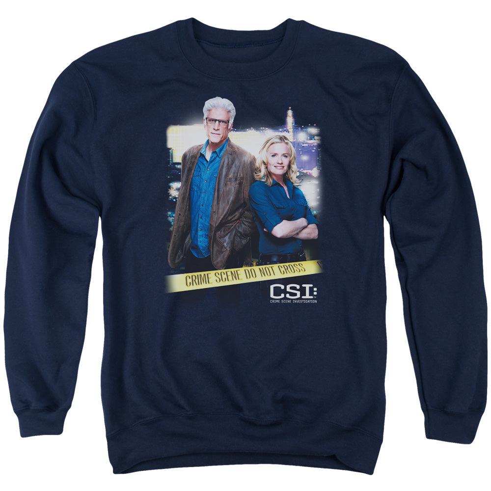 AN OFFCIALLY LICENSED CSI DO NOT CROSS ADULT UNISEX CREWNECK SWEATSHIRT NAVY