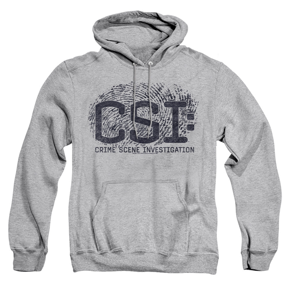 AN OFFCIALLY LICENSED CSI DISTRESSED LOGO ADULT UNISEX PULLOVER HOODIE ATHLETIC HEATHER
