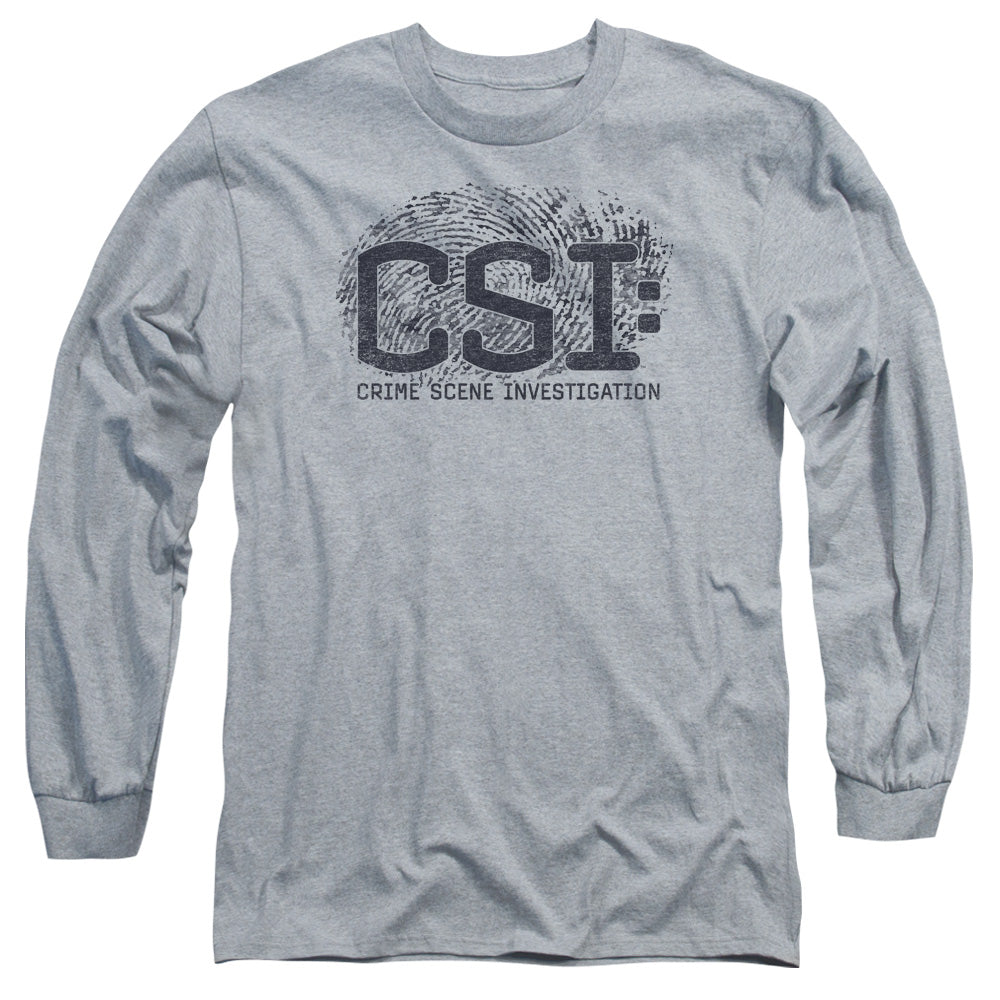 AN OFFCIALLY LICENSED CSI DISTRESSED LOGO MEN'S LONG SLEEVE T-SHIRT ATHLETIC HEATHER