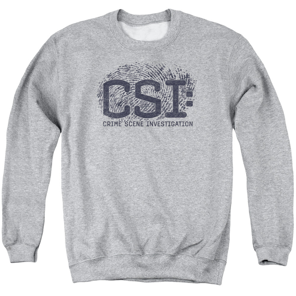 AN OFFCIALLY LICENSED CSI DISTRESSED LOGO ADULT UNISEX CREWNECK SWEATSHIRT ATHLETIC HEATHER