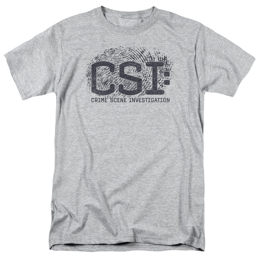 AN OFFCIALLY LICENSED CSI DISTRESSED LOGO MEN'S REGULAR FIT T-SHIRT ATHLETIC HEATHER