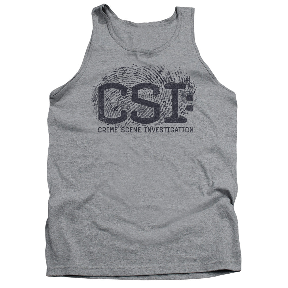 AN OFFCIALLY LICENSED CSI DISTRESSED LOGO ADULT UNISEX TANK TOP ATHLETIC HEATHER