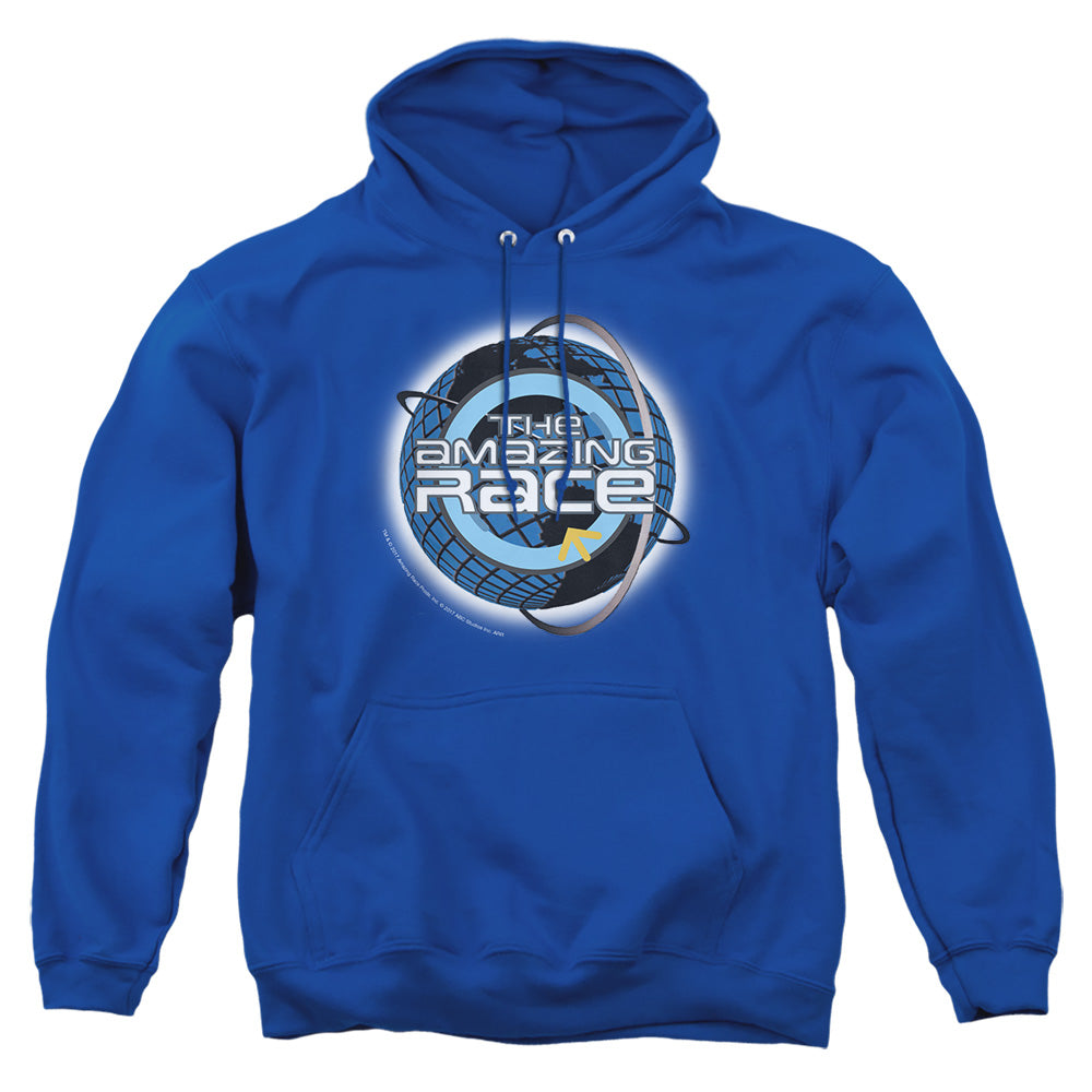 AN OFFCIALLY LICENSED AMAZING RACE AROUND THE GLOBE ADULT UNISEX PULLOVER HOODIE ROYAL