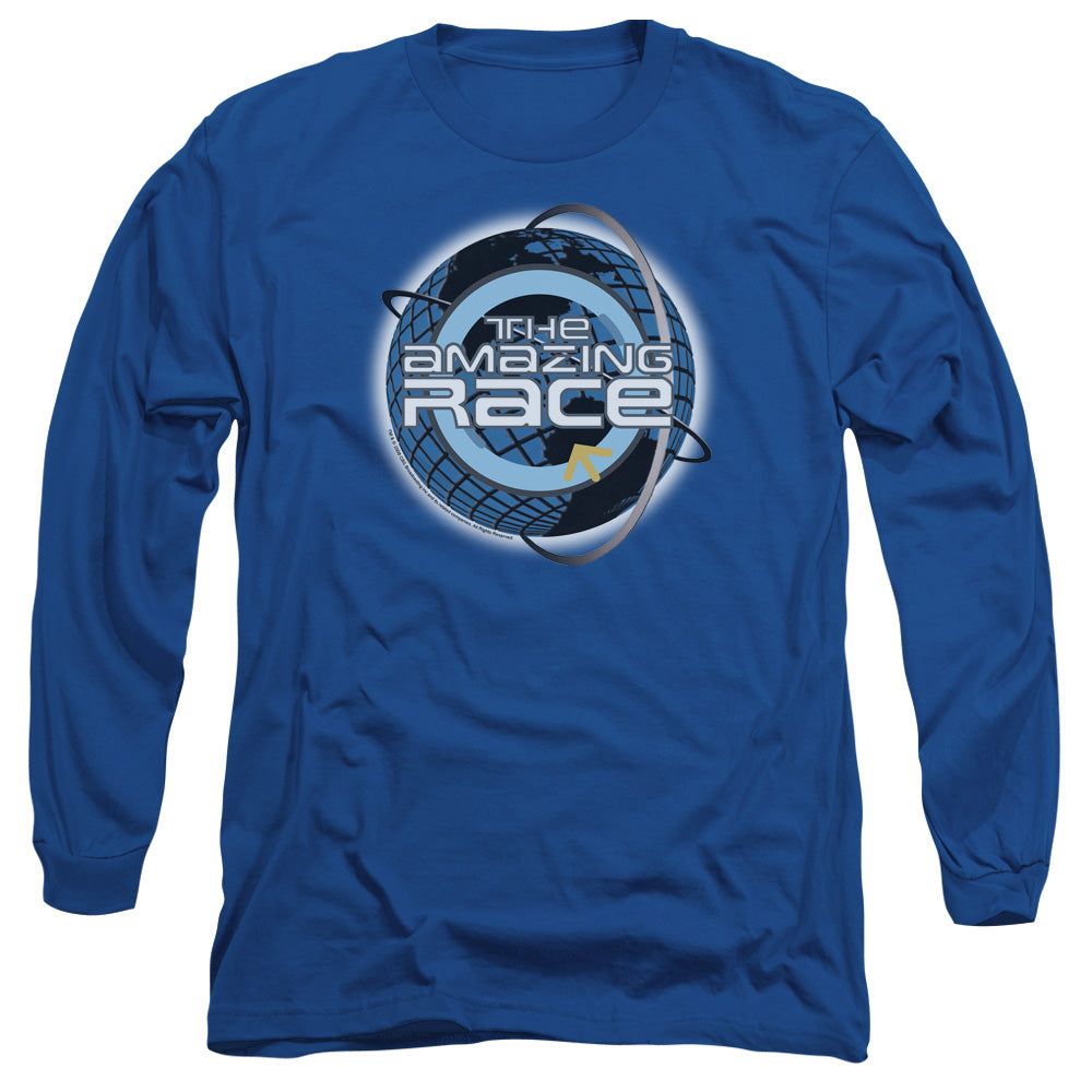 AN OFFCIALLY LICENSED AMAZING RACE AROUND THE GLOBE MEN'S LONG SLEEVE T-SHIRT ROYAL