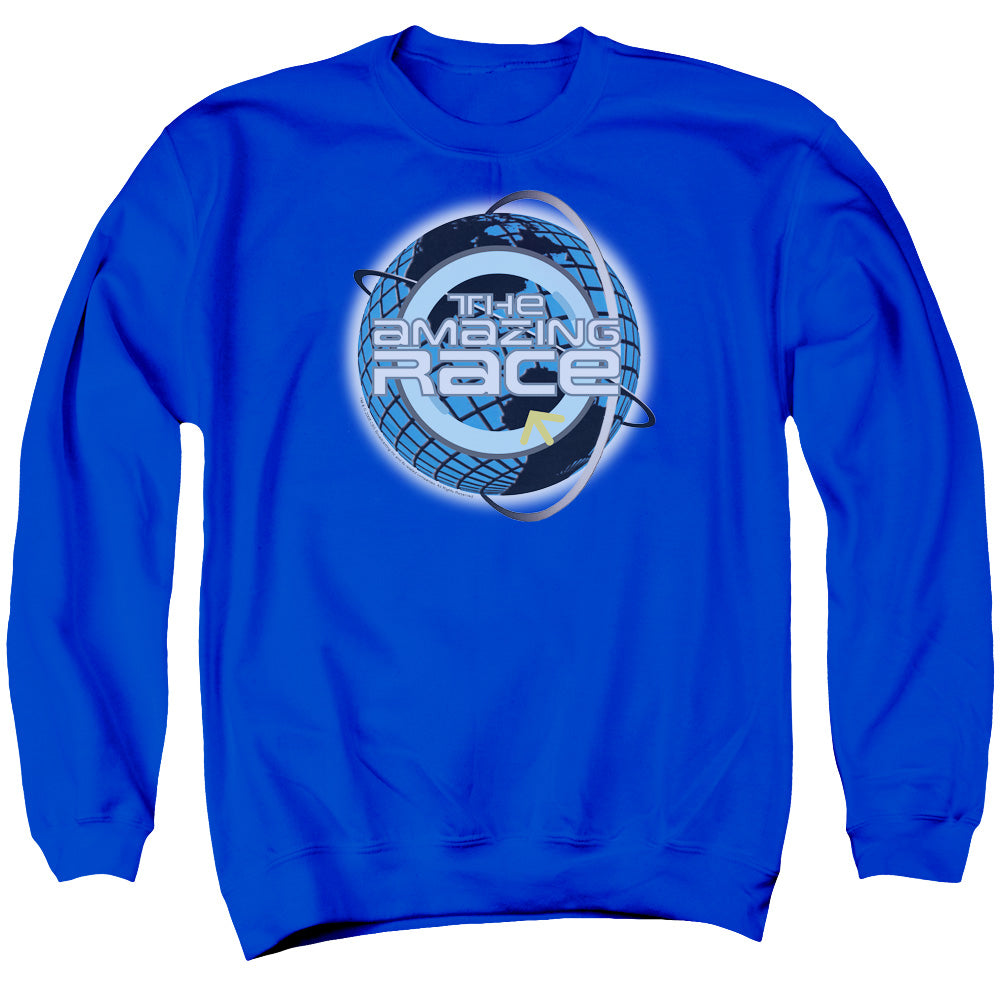 AN OFFCIALLY LICENSED AMAZING RACE AROUND THE GLOBE ADULT UNISEX CREWNECK SWEATSHIRT ROYAL