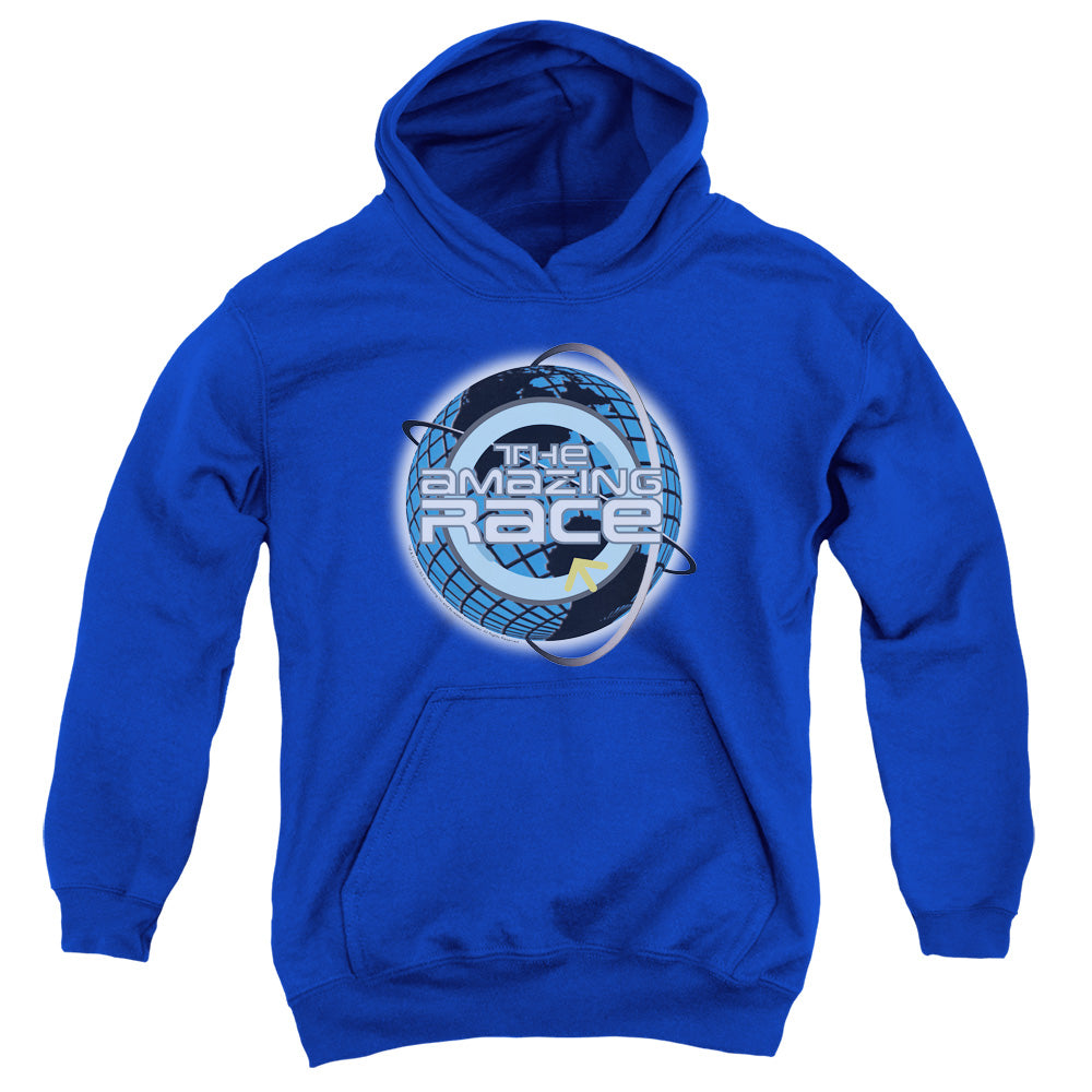 AN OFFCIALLY LICENSED AMAZING RACE AROUND THE GLOBE YOUTH HOODIE ROYAL