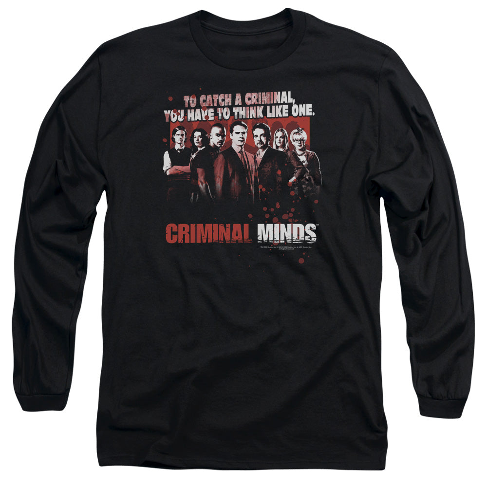 AN OFFCIALLY LICENSED CRIMINAL MINDS THINK LIKE ONE MEN'S LONG SLEEVE T-SHIRT BLACK
