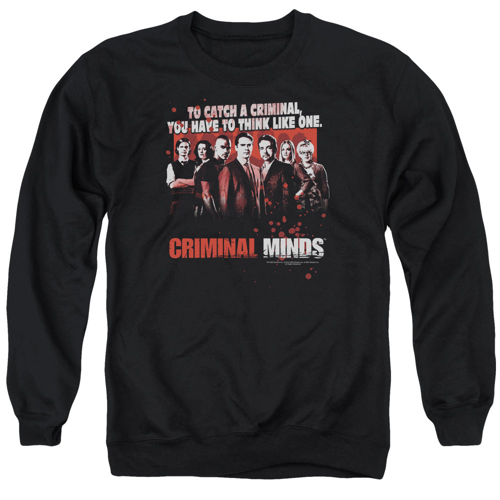 AN OFFCIALLY LICENSED CRIMINAL MINDS THINK LIKE ONE ADULT UNISEX CREWNECK SWEATSHIRT BLACK