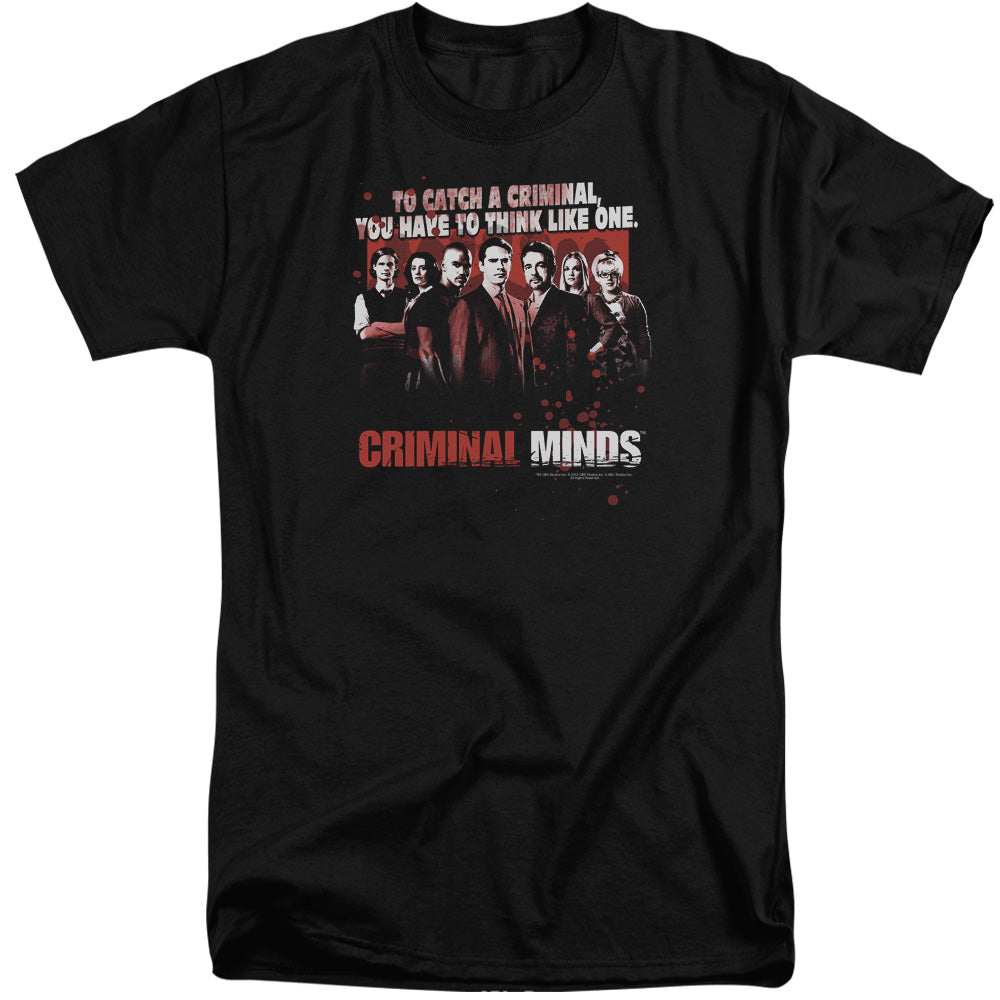 AN OFFCIALLY LICENSED CRIMINAL MINDS THINK LIKE ONE MEN'S TALL FIT T-SHIRT BLACK