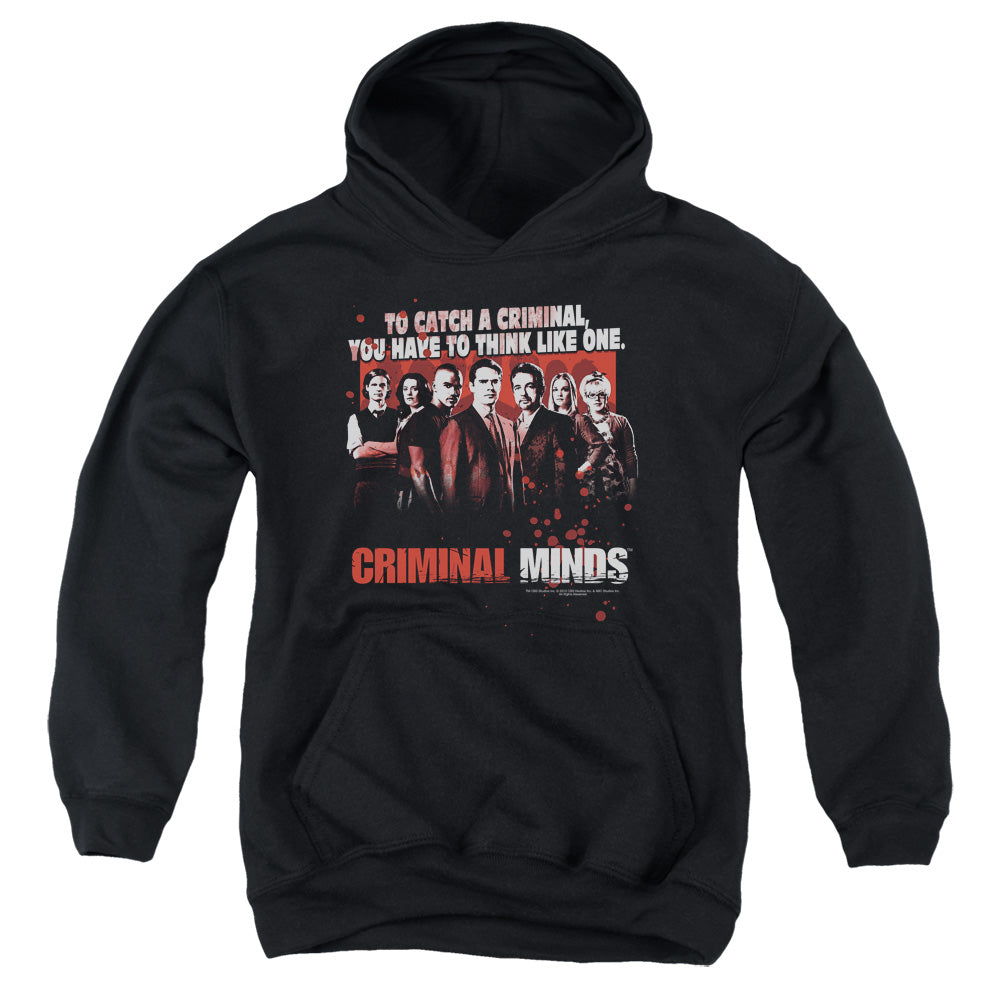AN OFFCIALLY LICENSED CRIMINAL MINDS THINK LIKE ONE YOUTH HOODIE BLACK