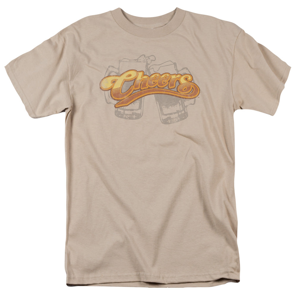 AN OFFCIALLY LICENSED CHEERS BEER MUGS MEN'S REGULAR FIT T-SHIRT SAND