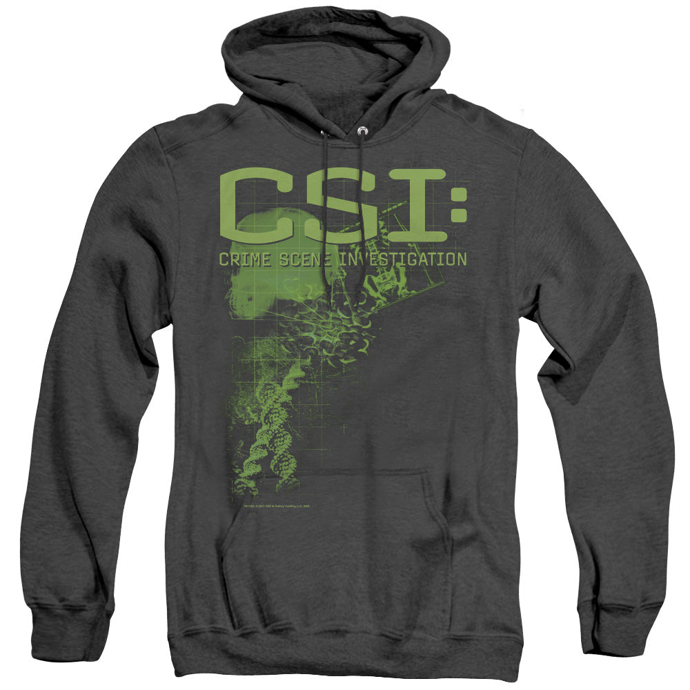 AN OFFCIALLY LICENSED CSI EVIDENCE ADULT UNISEX HEATHER PULLOVER HOODIE BLACK