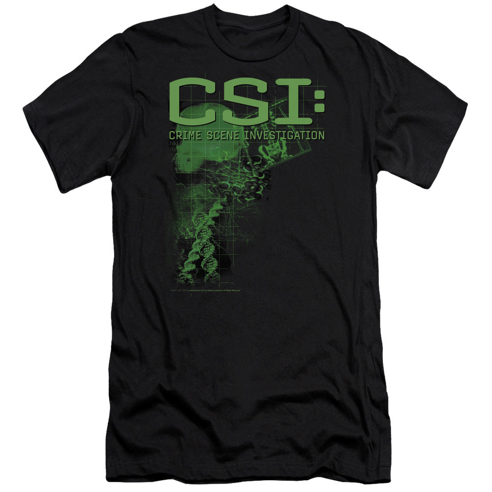 AN OFFCIALLY LICENSED CSI EVIDENCE MEN'S PREMIUM SLIM FIT T-SHIRT BLACK