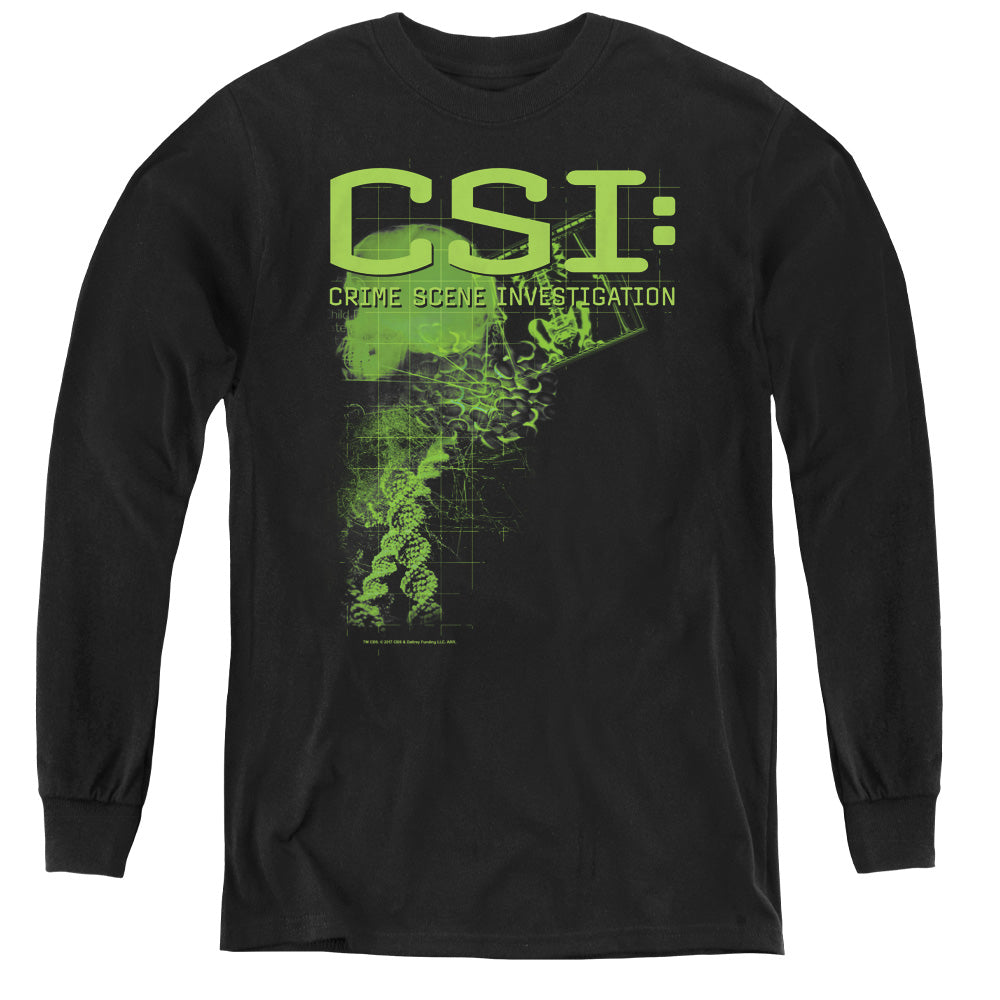 AN OFFCIALLY LICENSED CSI EVIDENCE YOUTH LONG SLEEVE T-SHIRT BLACK