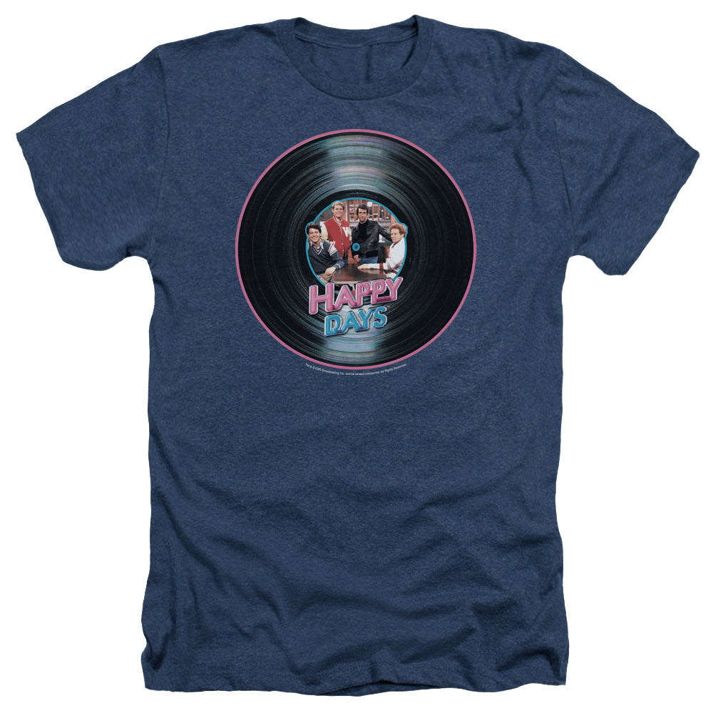 AN OFFCIALLY LICENSED HAPPY DAYS ON THE RECORD MEN'S HEATHER T-SHIRT NAVY