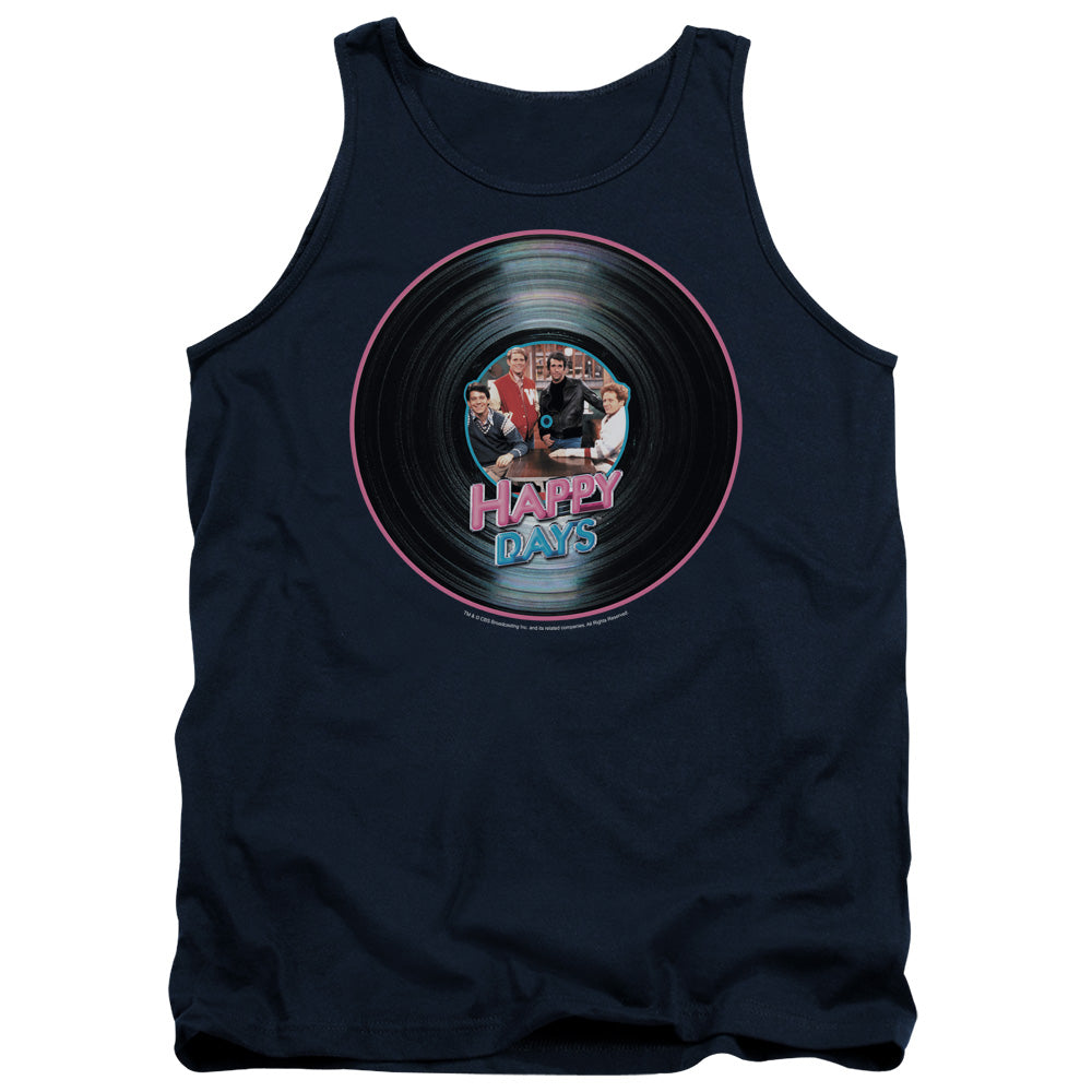 AN OFFCIALLY LICENSED HAPPY DAYS ON THE RECORD ADULT UNISEX TANK TOP NAVY