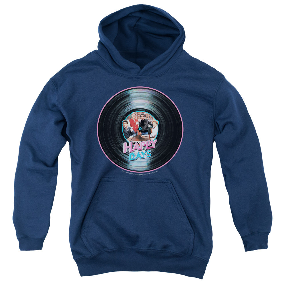 AN OFFCIALLY LICENSED HAPPY DAYS ON THE RECORD YOUTH HOODIE NAVY